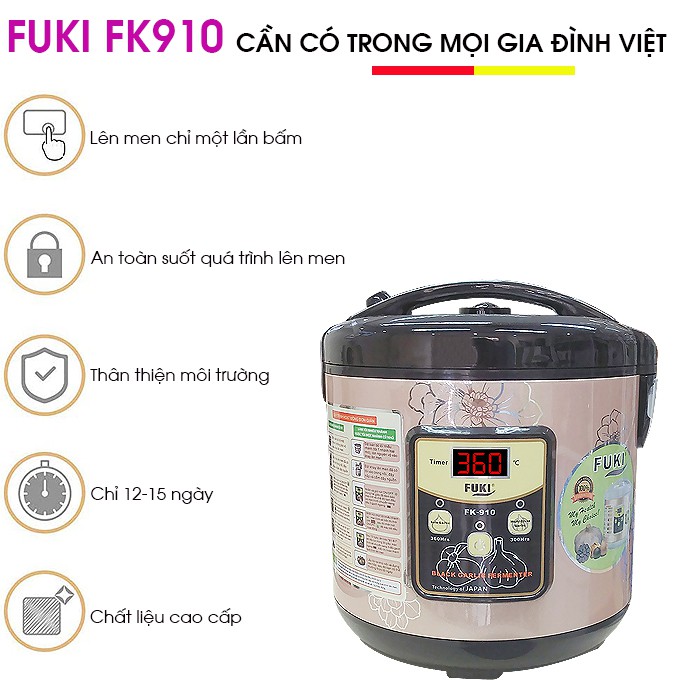 Nồi làm tỏi đen Fuki FK-910 hoa văn - 6L (Light Coffee)